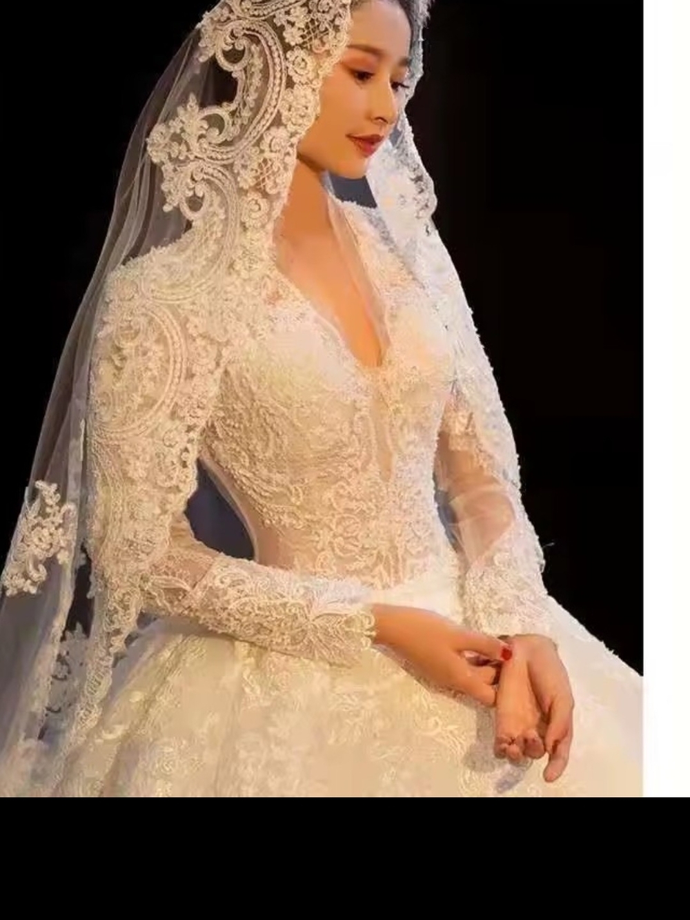 Elegant White Lace Cathedral Length Mantilla Style Veil